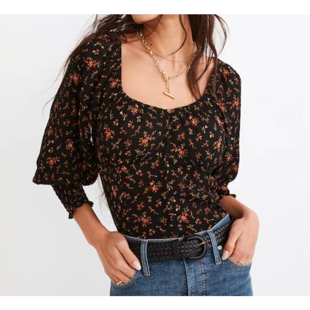 Madewell Black Floral Blouse